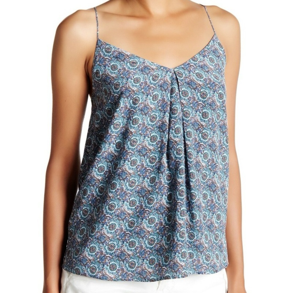 JOIE Nahlah 100% Silk Blue White Brown Boho Strappy Lined Tank Top - Picture 11 of 13